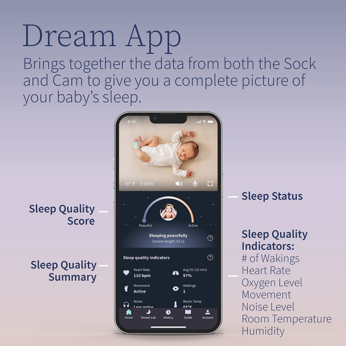 Owlet Dream Duo Dream Sock Baby Monitor and HD Camera Deep Sea Gree