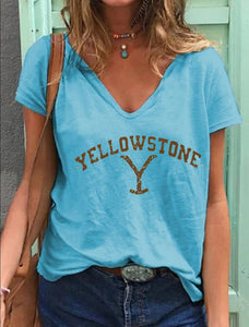 Loose V-neck Short-sleeved   T-shirt